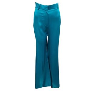 NINA RICCI TURQUOISE FLARED SATIN PANTS